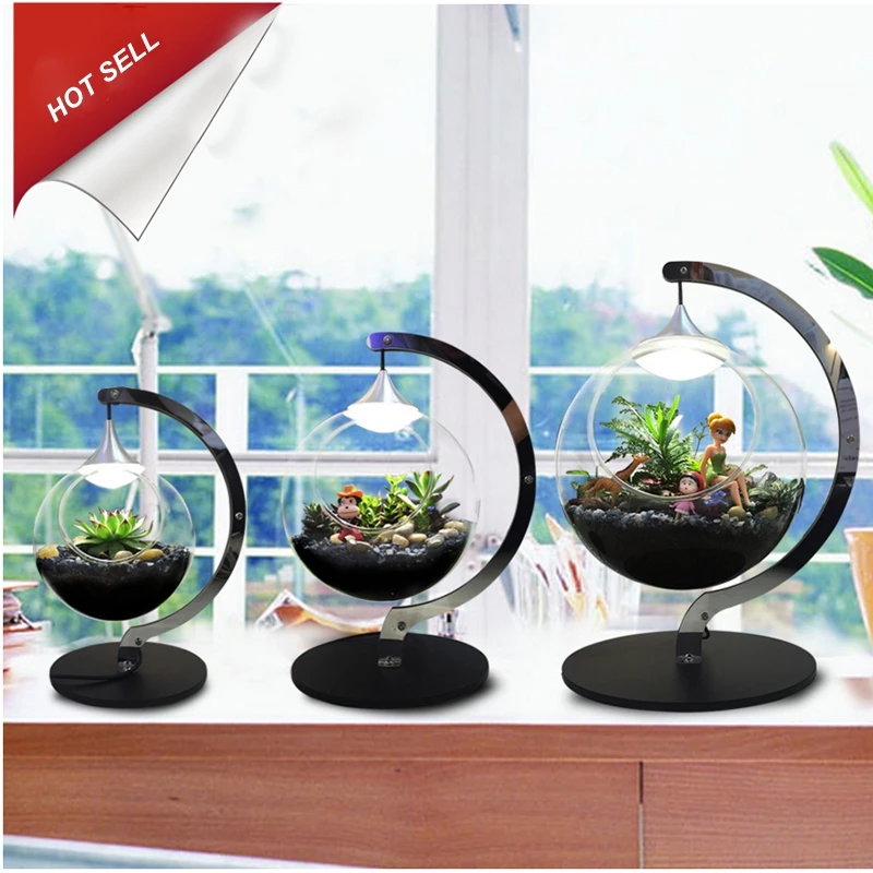Modern simple LED Table lamp clear glass lampshade Foyer Bedroom derocation desk light Raise flowers or fish Indoor Scenery
