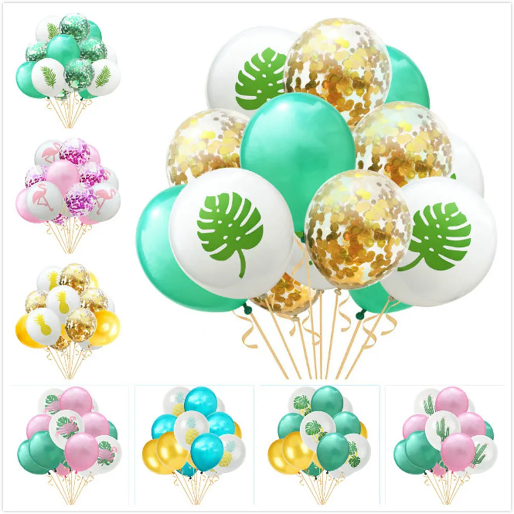 

15pcs/set 12" Jungle Summer Party Confetti Latex Balloons Leaf Flamingo Pineapple Palm Luau Aloha Tropical Hawaiian Decoration