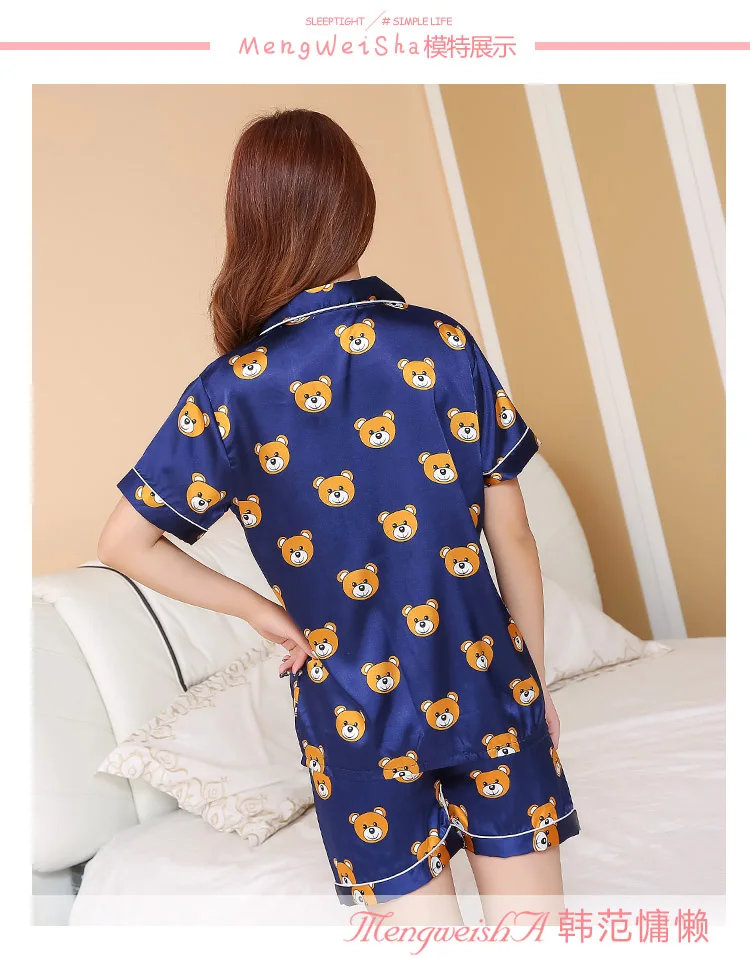 Шелковый Пижамный костюм с коротким рукавом, Женская Летняя шелковая пижама комплекты, атласная пижама, одежда для сна, пижама размера плюс 3XL 4XL 5XL, комплект одежды для сна