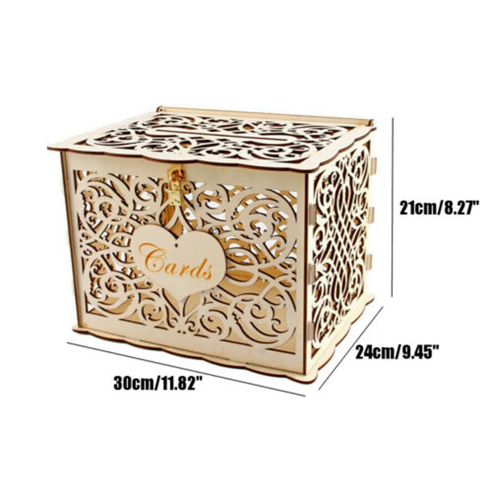DIY деревянная коробка свадебный пост коллекция Подарочная полая коробка для карт с замком украшение