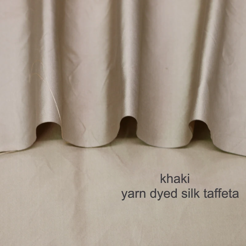 Хаки шелковая пряжа окрашенная Тафта Ткань Шелковый плащ материал подкладки 100*140 см