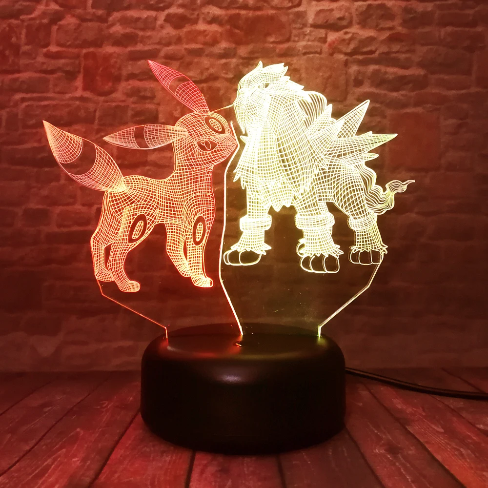 Мультяшный Аниме Pokemon Go Action Umbreon & Entei 3D микс светодиодный светильник RGB 7 цветов