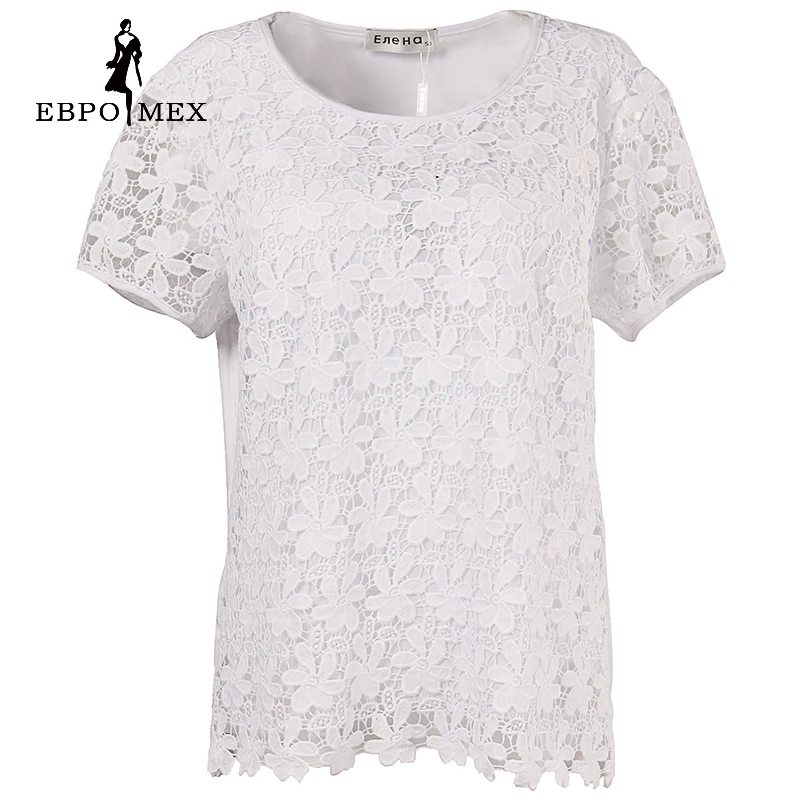 Hot SUMMER female lace fabric short sleeve t-shirt Solid CASUAL O-neck t-shirt female large size women clothing