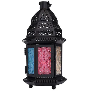 Moroccan Стиль Подсвечники Iron многоцветный Стекло подсвечник для Свадебная вечеринка dinnerhome Декор Магия радуги подсвечник - изображение