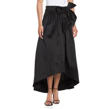 Простой- Черный Высокий Низкий Атлас Юбки для женщин с большой бант на талии ботильоны Длина женский Макси юбка для Для женщин взрослых юбка