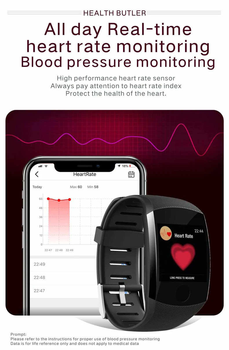 Браслет для смарт-часов водостойкий фитнес-браслет screentouch Big Heart Rate Activity Tracker Q11