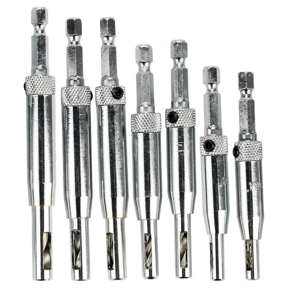 Door Hinge Drill Bit Set Self-Centering 5/64&quot 7/64&quot 9/64&quot 11/64&quot 13/64&quot 1/4&quot 5mm Hole Puncher Woodworking |