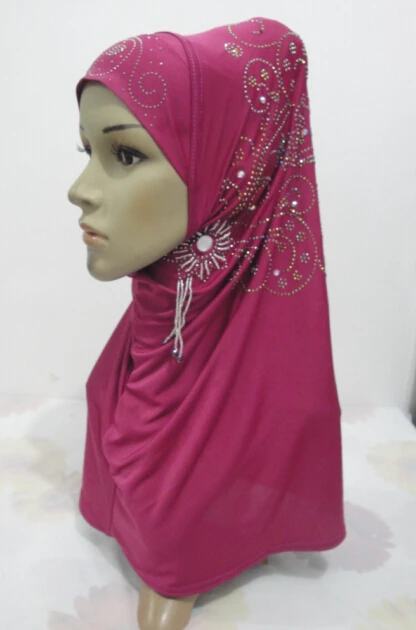 

H976 latest muslim one piece pull on hijab with stones,fast delivery