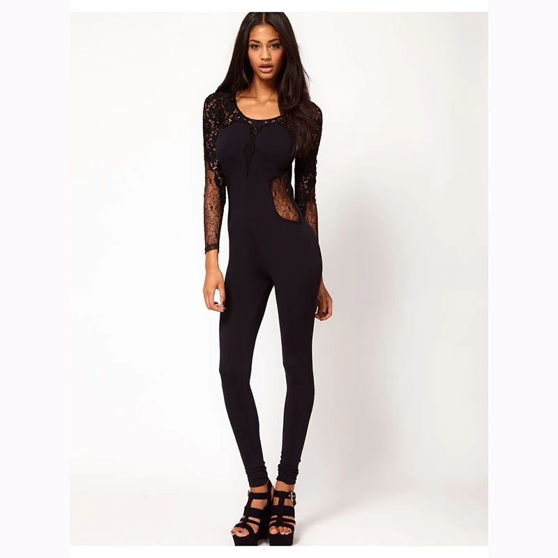 sexy bodycon jumpsuit romper long sleeve bodysuit women lace up skinny jumpsuit elegant full length stretch trousers clubwear Elegant Women Long Sleeve Backless Embroidery Bodycon Rompers Body Macacao Feminino Clubwear Overalls Sexy Lace Jumpsuit