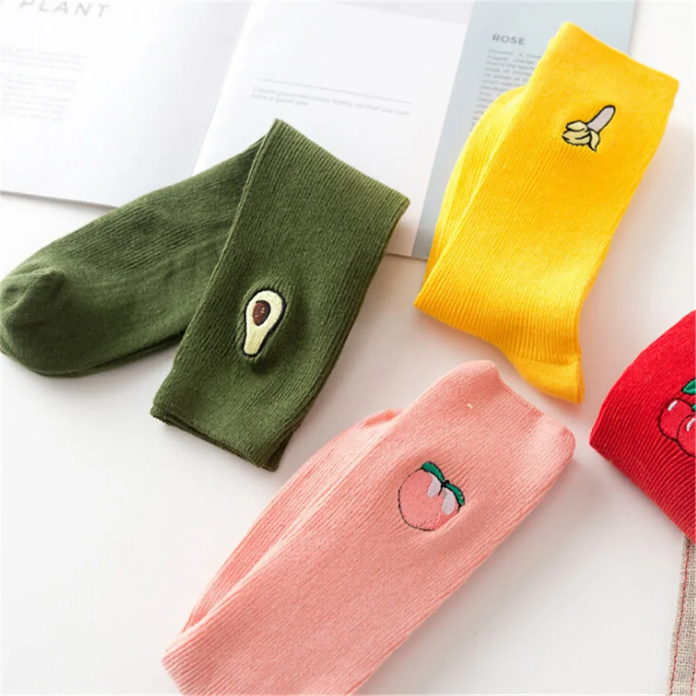 Funny Girls Multicolor Sock Fruit Embroidery Women's Socks Cotton Long