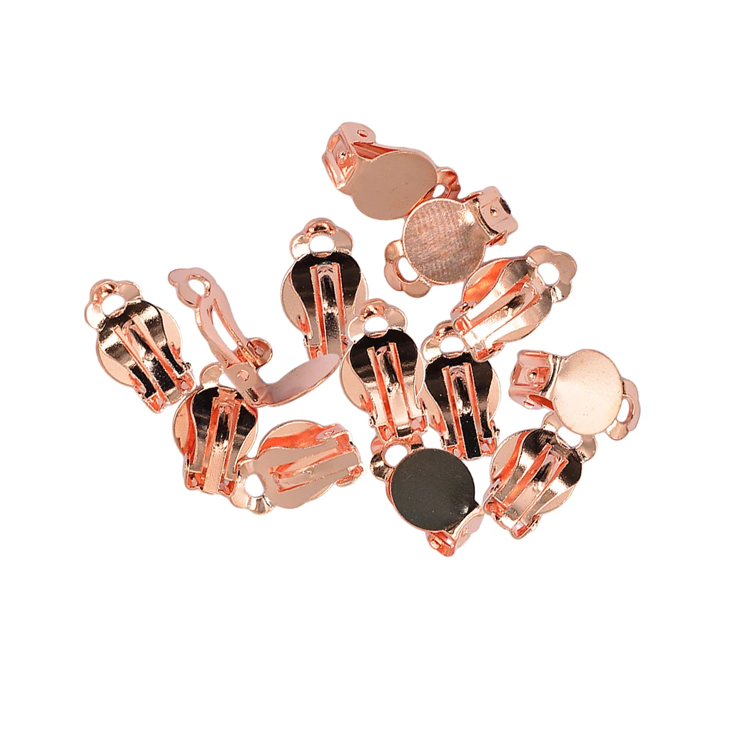 12Pieces Clip On Glue on Blank Pad Earrings Findings DIY Enamel Crystal Jewelry Making for No Piercing Women 