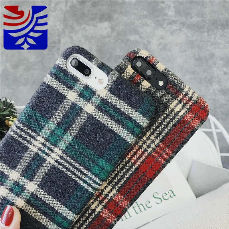 PEIPENG  Fashion Tide card Autumn and winter Retro stripe latticesPhone Cases For iphone 6 6S 7 8 Plus X Xs Max Christmas gift2