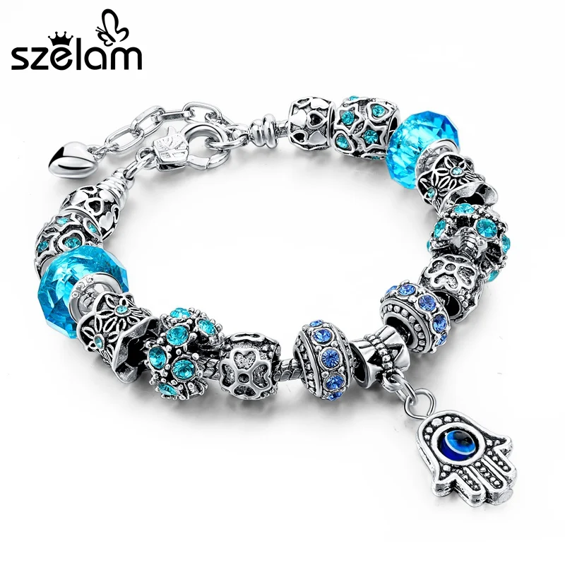 

Szelam Red/Blue/Purple Hamsa Charm Bracelets For Women Crystal Beads Evil Eye Bracelets & Bangles Pulseras SBR150277
