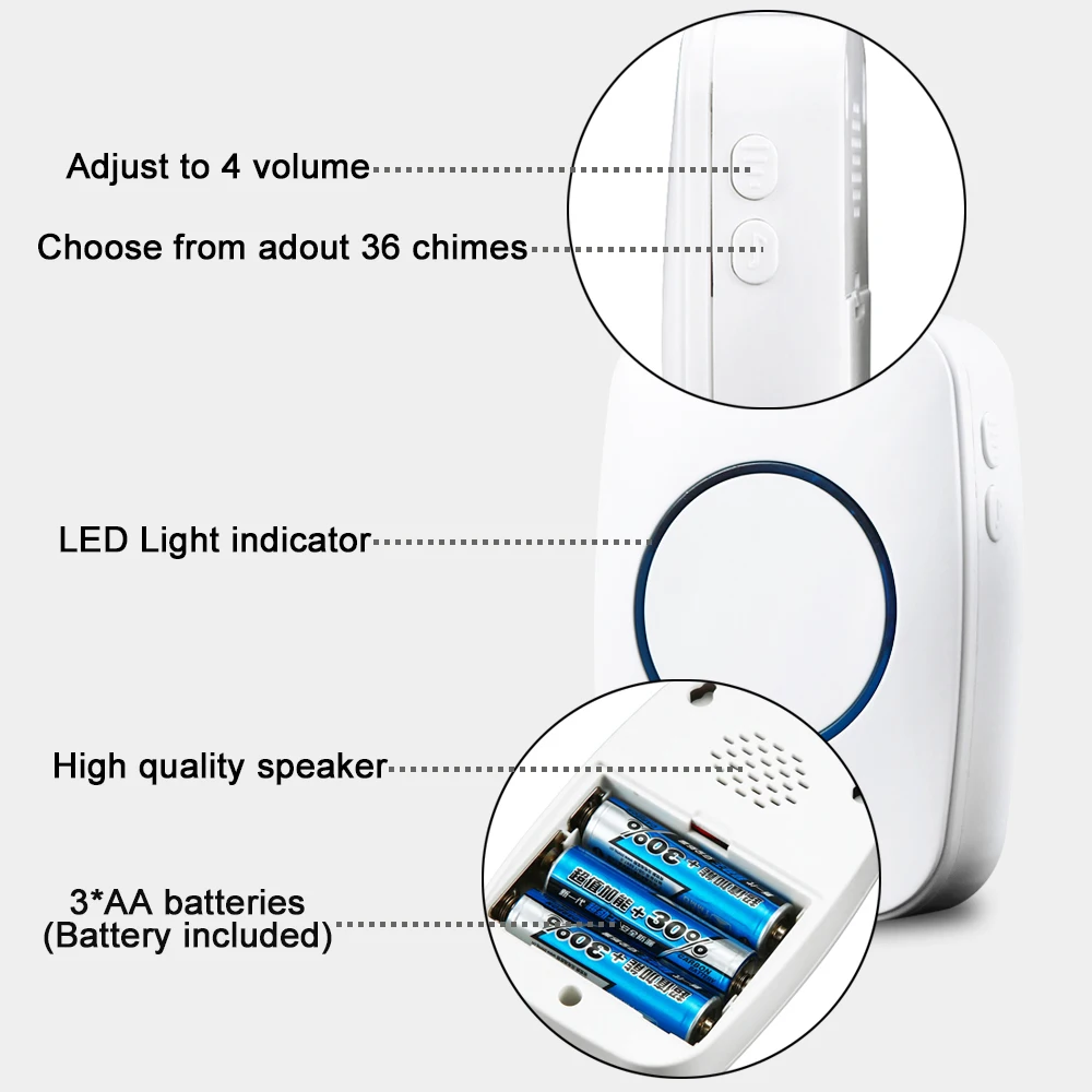 Водонепроницаемый беспроводной дверной звонок CACAZI с питанием от аккумулятора постоянного тока, дистанционный беспроводной дверной звонок с дистанционным управлением 300 м для умного дома, 1 2 кнопки x 1 2 приемника