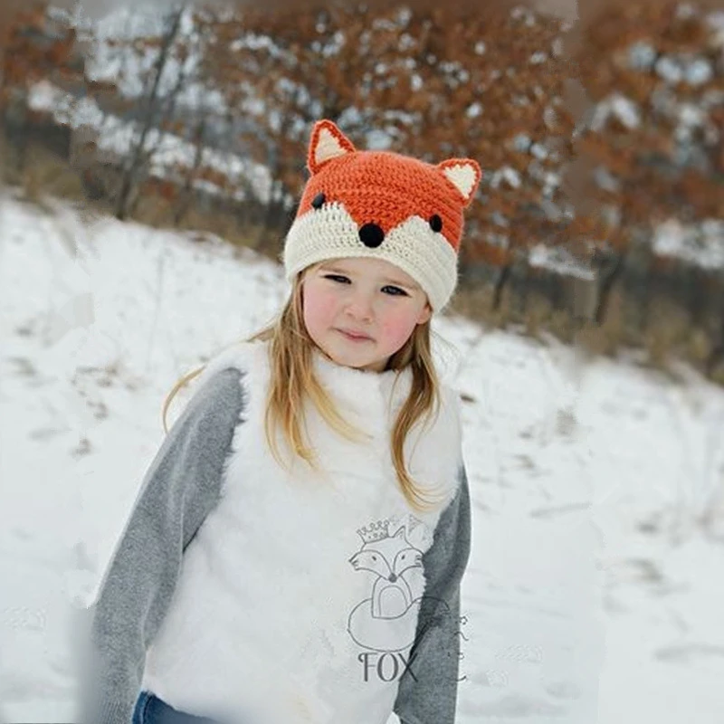 Cute Fox Baby Hat Beanies Toddler Cap Knitted Warm Kids Winter Hats Children Girl Boy Photography Pprops Accessories