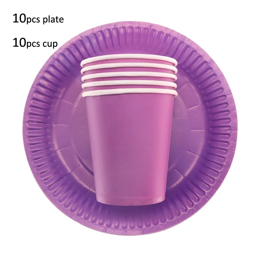 Сливовый 10pcs Disposable solid Paper plates Pure Colour Party Juice Cup Decoration Baby Shower Kids Birthday Wedding Tableware Supplier - Цвет: Сливовый