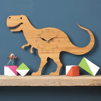 

3D Modern Design Creative Dinosaur Wood Wall Clock Stickers Tyrannosaurus Rex Watch Wall Clocks For Bedroom Home Decor