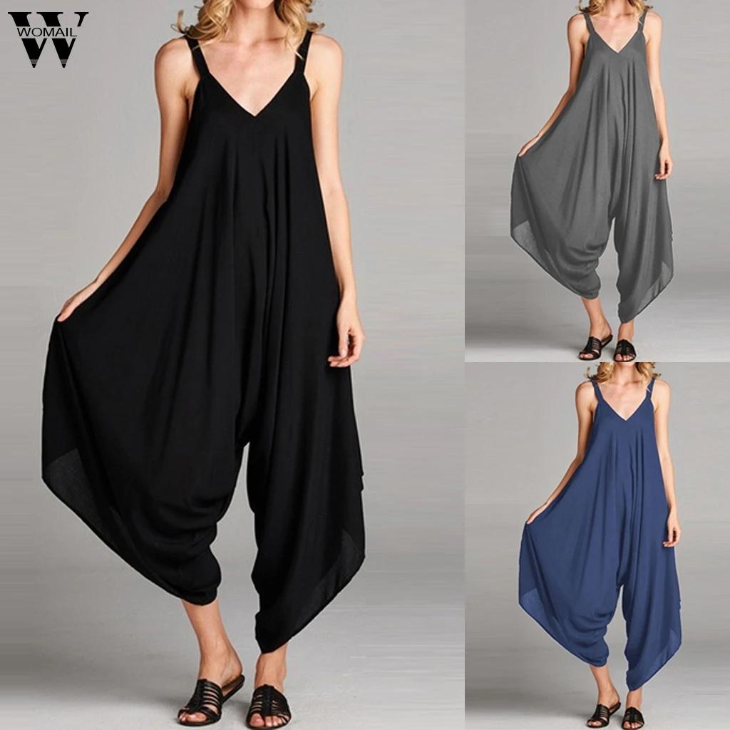 Womail bodysuit Women fashion Summer V Neck Solid Sleeveless Long Jumpsuit work Jumpsuit Casual Trousers 2019 M530 Womail bodysuit Women fashion Summer V Neck Solid Sleeveless Long Jumpsuit work Jumpsuit Casual Trousers 2019 M530