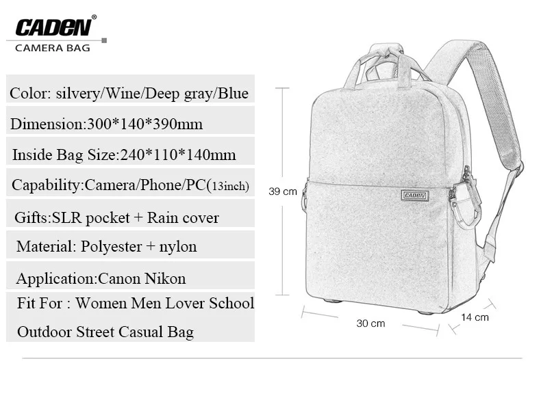 CADeN Камера сумка Цифровой Камера сумка Водонепроницаемый ноутбук 14 "школы Повседневное Фото сумка для Canon Nikon sony Камера рюкзак