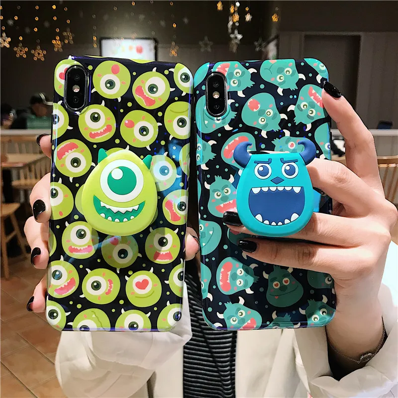 

For iphone XS max Cute Monsters Case,Soft Sullivan Mike cover For iphone 8plus 8 X XR 6 6s 6sp 7 7P blue ray Shell +stander