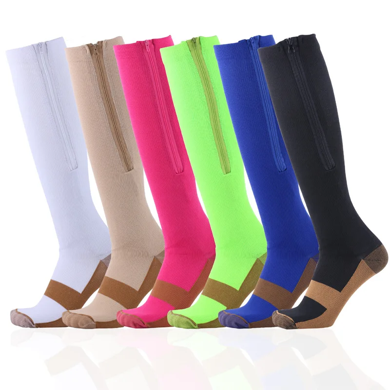 

Brothock Pure Color Zipper Compression Stockings Sport Pressure Socks Calf Shaping Protection Elastic Training Athletic Socks