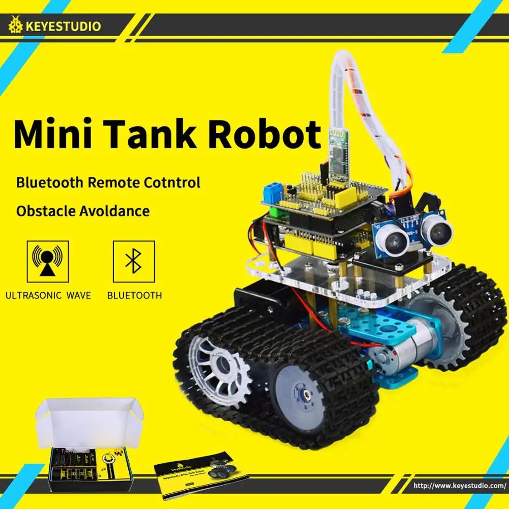 Baratos Kit de auto Robot inteligente keyesstudio DIY Mini tanque para Educación de Robot Arduino programación + manual + PDF (en línea) + 5 proyectos