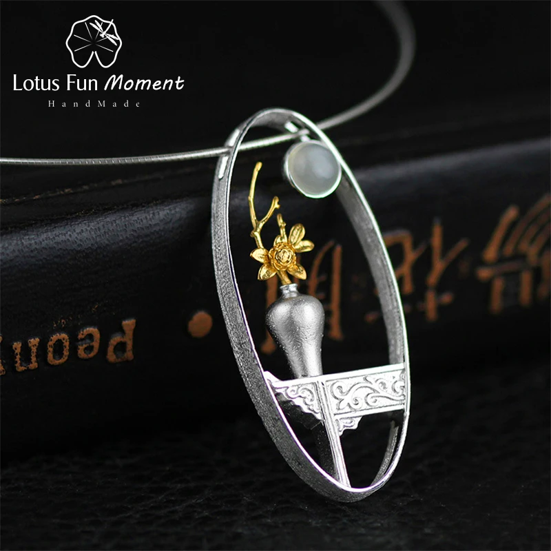 Lotus Fun Moment реального 925 пробы серебро Натуральный камень Модные Украшения Ваза