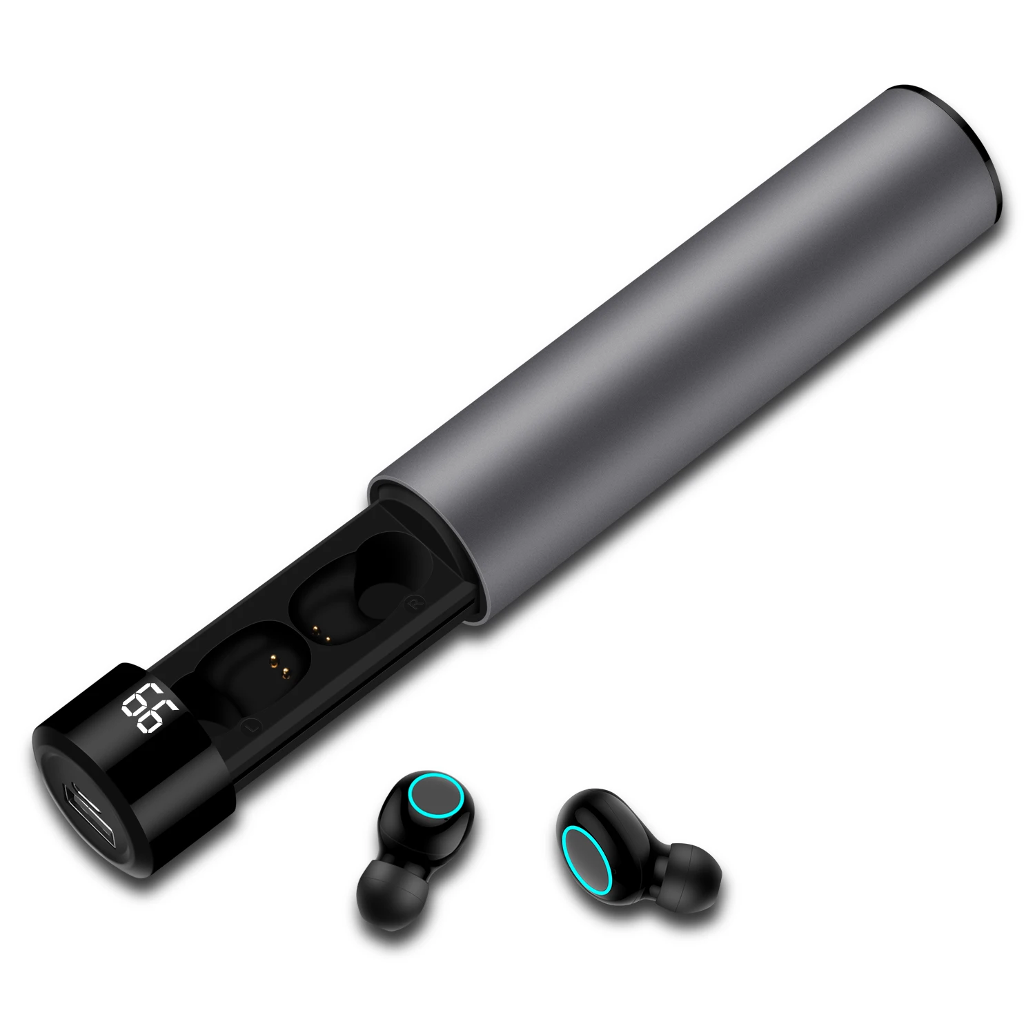 Настоящие Беспроводные Bluetooth 5,0 наушники TWS IPX5 беспроводные наушники водонепроницаемые сенсорные Bluetooth спортивные наушники внешний аккумулятор 1500 мАч - Цвет: Серый