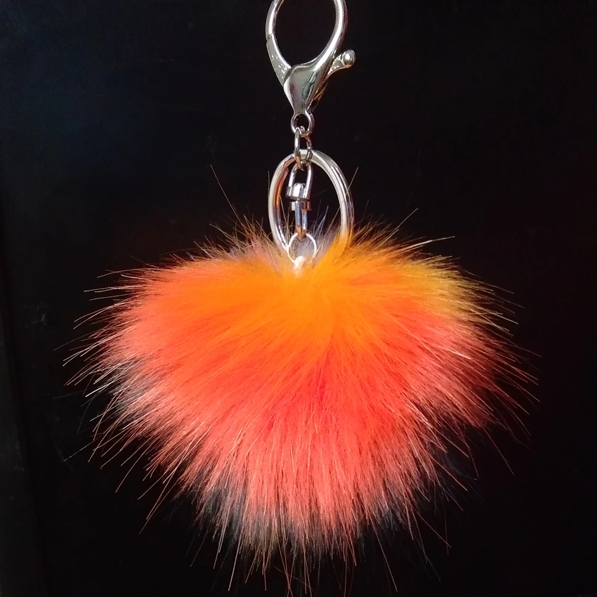

12pcs/lot Handmade Color Matching Faux Raccoon fur Pompon Keychain Irregular Color Combinations Bag Pendant Car Key Chain