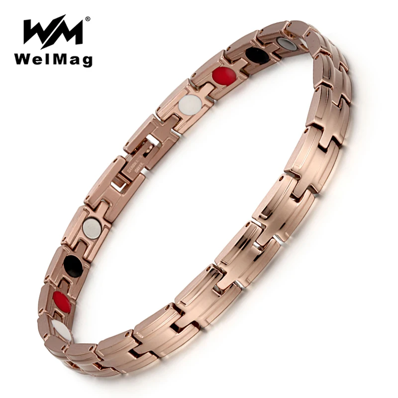 

WelMag Dropshipping 2019 Women Bracelets Bangles Magnetic Negative ion Stainless Steel Bracelet Femme Gifts Rose Gold Adjustable