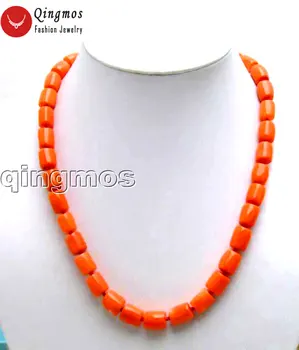 

Qingmos Genuine Orange Coral Necklace for Women with Natural 10-12mm Thick Slice Coral Chokers Necklace 18" Fine Jewelry 5166