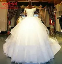 Lebanen Cathedral Train Luxury Ball Gown Short Sleeve Lace and Beaded Diamond Wedding Dresses 2016 Long Tiered Bridal Gown XW172