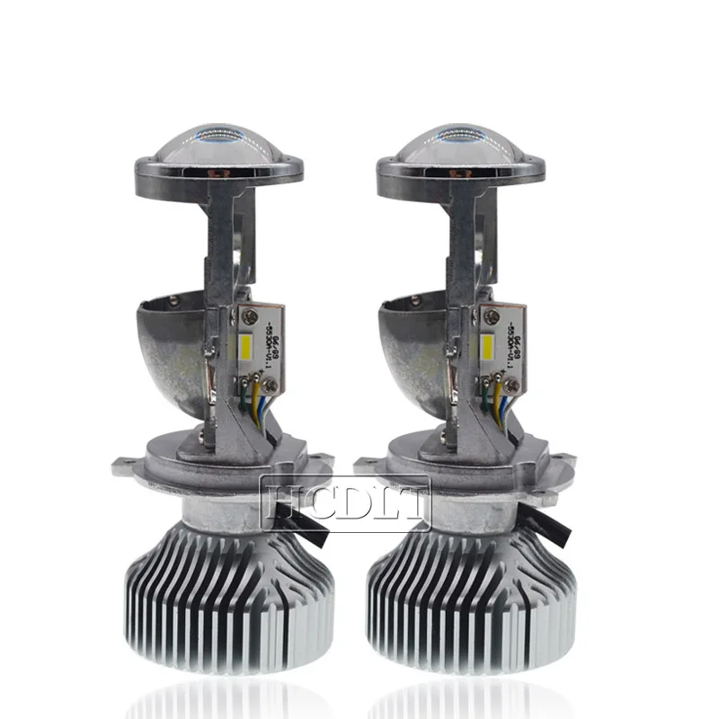 HCDLT 1 Set H4 LED Mini Projector Lens HiLo Beam 1.5 Inch Car LED Headlight Bulbs H4 LHD RHD 70W 5500K White LED Conversion Kit (2)