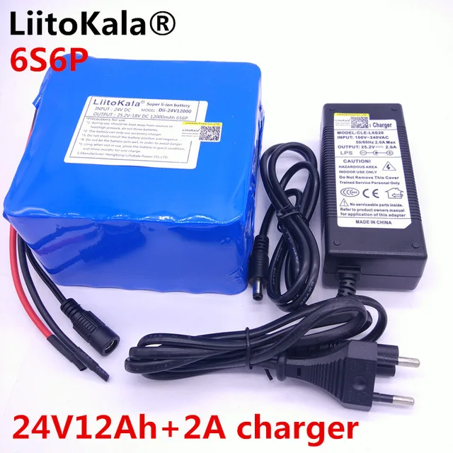 

6S6P LiitoKala 24V 12ah lithium battery 25.2V 12ah Li-ion battery for bike 350W and bike 250W engine wit 18650 battery Including