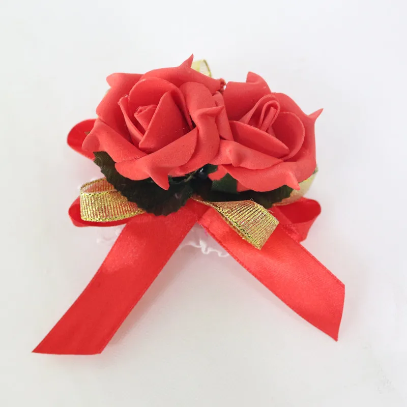  Flone Artificial Rose Flower Wedding Wrist Flower Hot Pink Bridesmaid Silk Corsage Hand Flowers Wedding Party Decor Floral (19)