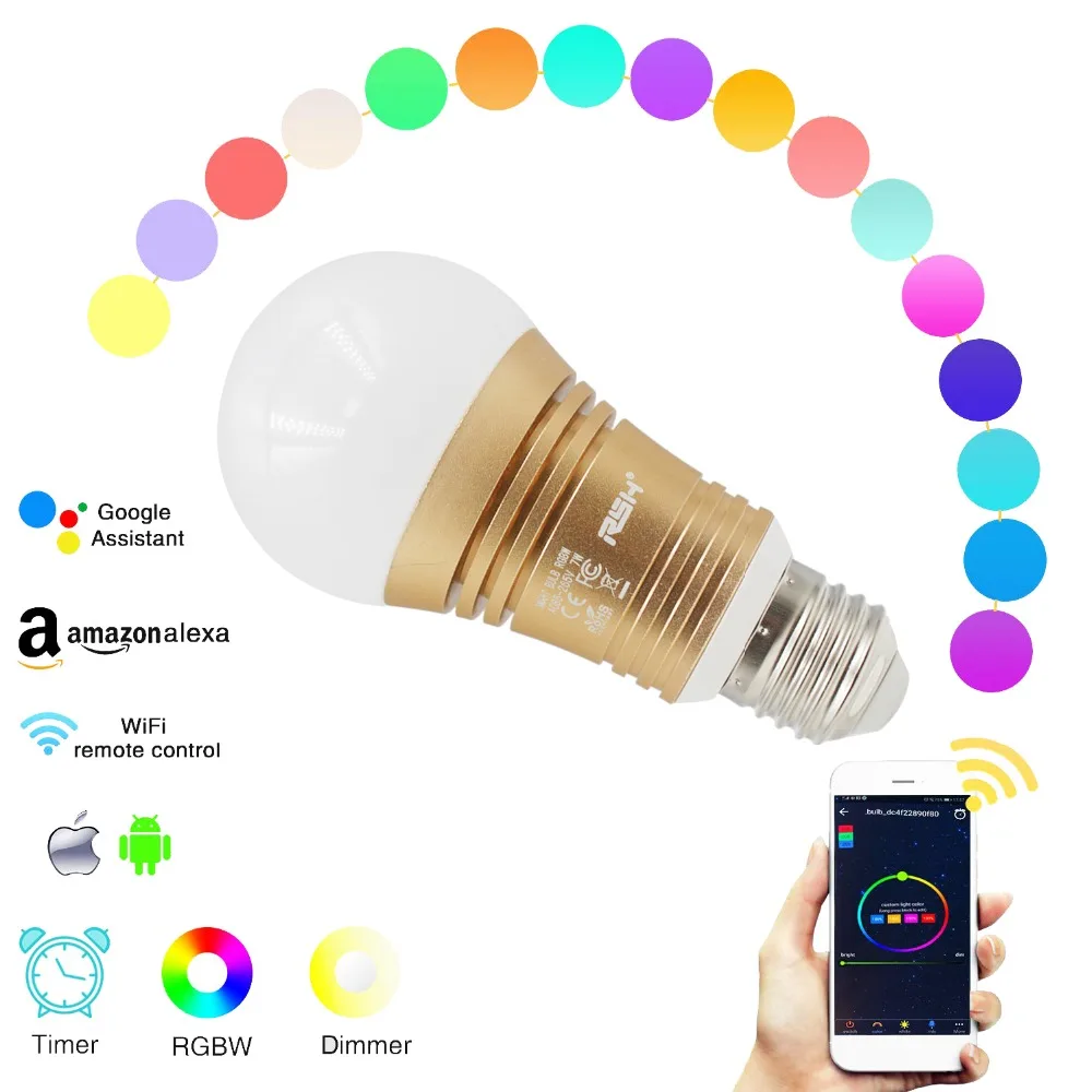 1 Умная WiFi лампа накаливания LED Lights7W RGB Волшебные лампочки E26 Wake Up лампы совместимы
