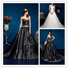 Fashionable White Black Wedding Dresses Princess Beaded Waist Appliques Lace Bridal Gown Vestido De Noiva Renda