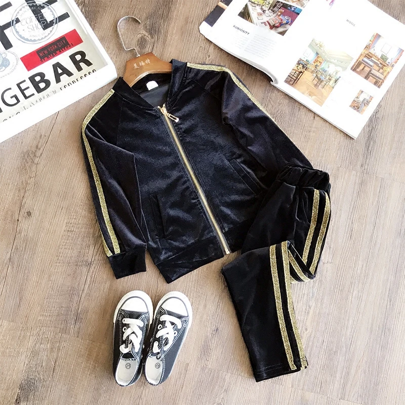 Children's sport velvet outwear tracksuit 2017 autumn boys girls baby