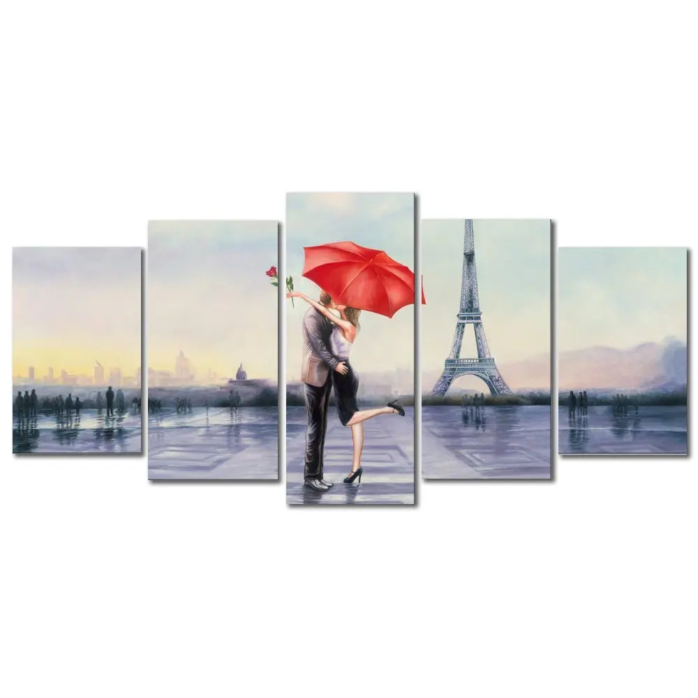 

5 Panels HD Oil Canvas Painting Unframe Love in Paris by Oil Paintings Reproduction Paintings Living Bedroom Home Decor Gift