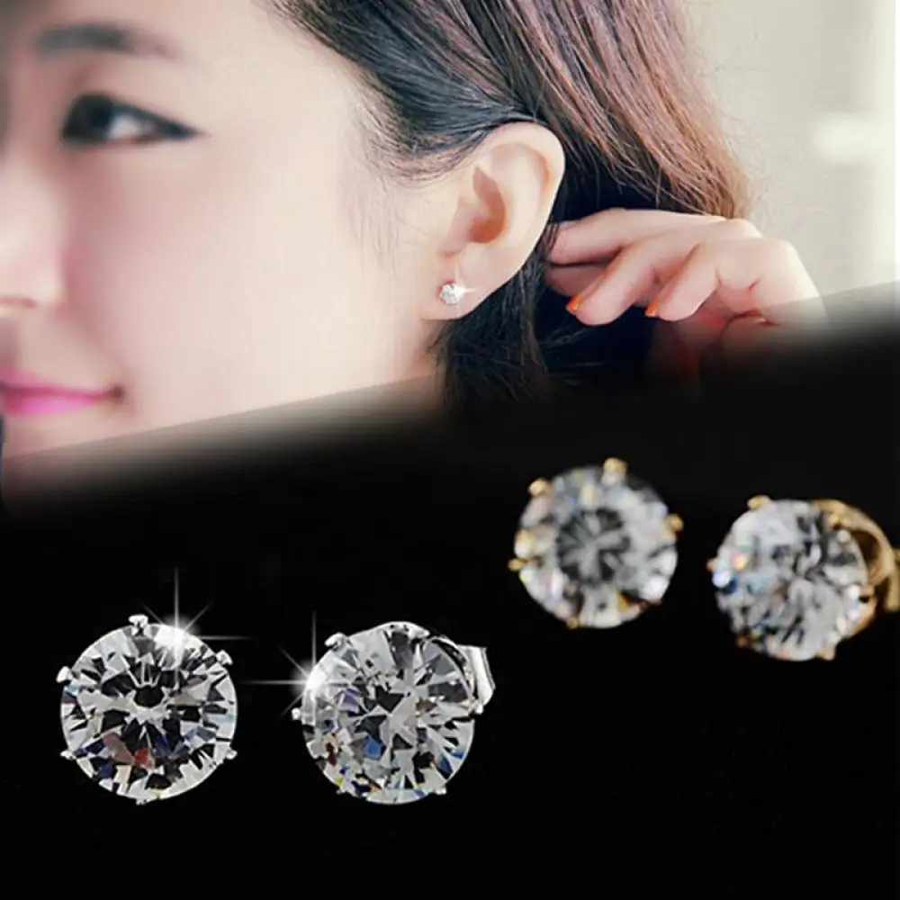 

New Men Women Zircon Crystal Ear Stud Earrings Fashion Jewelry Gift Silver/Gold