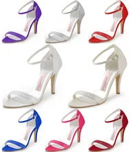 2016 Summer Sandals HP1408 Open Toe Rhinestone 4″ High Heel Ankle Strap Satin Wedding Bridal Shoes Pumps