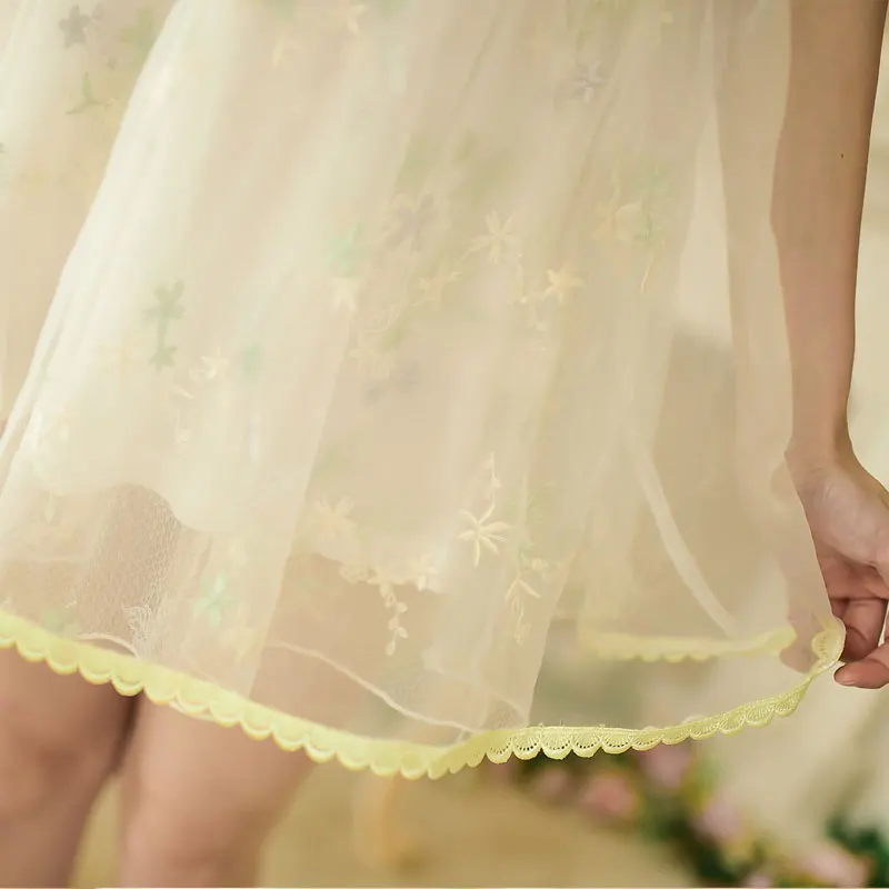 Милое платье принцессы в стиле Лолиты; яркое платье в японском стиле; милое платье из чистой и свежей ткани с вышивкой и тонкими лямками; платье из пряжи; C15AB5837