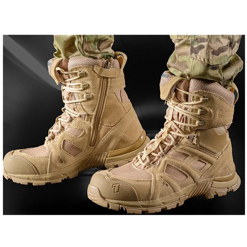 Malha de Couro Esportes ao ar Alta Tubo Respirável Antiderrapante Militar Combate Tático Botas Treinamento Livre Escalada Deserto Caminhadas Sapatos
