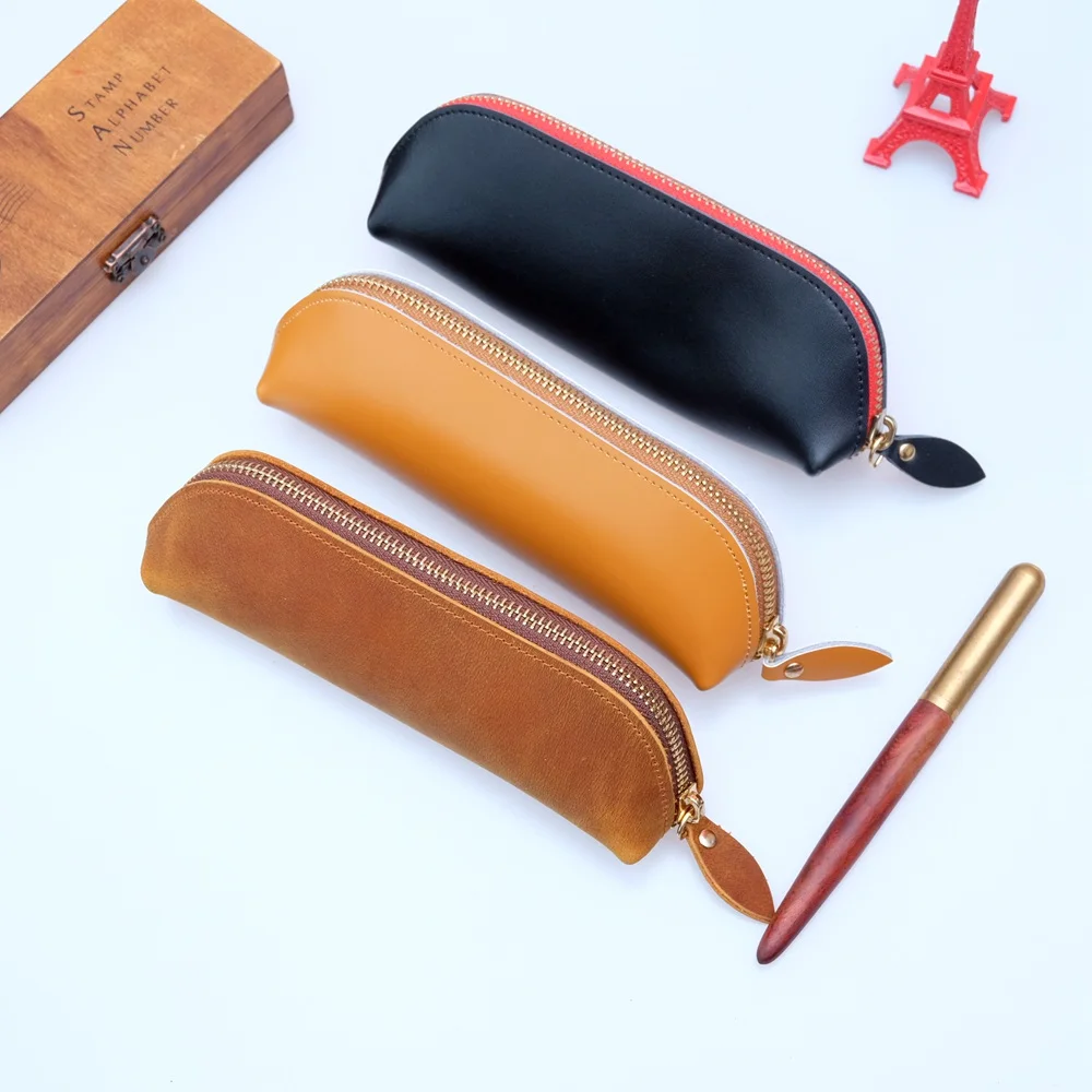 

pencil case Handmade Genuine Leather Pen Bag Cowhide Pencil Bag Vintage Retro Style Accessories For Travel Journal Free Shipping