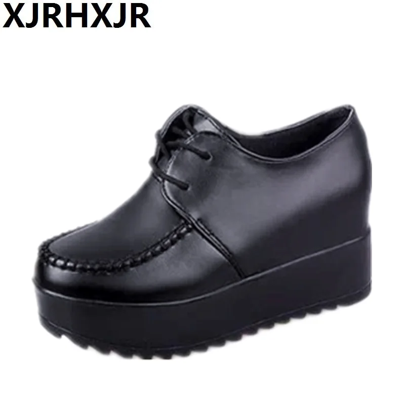 

Women Creepers 2017 England Style Wedge High Heels Lace up Platform Shoes Woman Wedges Student Women's Shoes