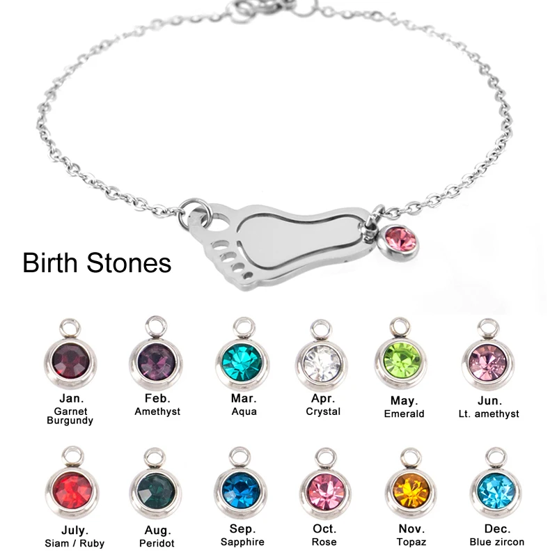 Risul Foot anklets birth/luckyStone 12pcs/lot mixed Stainless steel both sides mirror polished Rolo anklet chain (Jan-Dec. 1pc) - Image 2