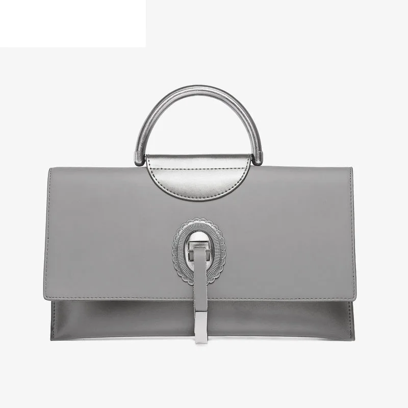 Fashion trend delicate iron ring decoration large capacity Genuine Leather chain bag magnetic buckle opening women handbags