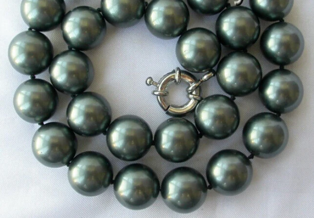 

stunning big 14mm round Tahiti black south sea shell pearl necklace AAA style Fine Noble real Natural free shipping