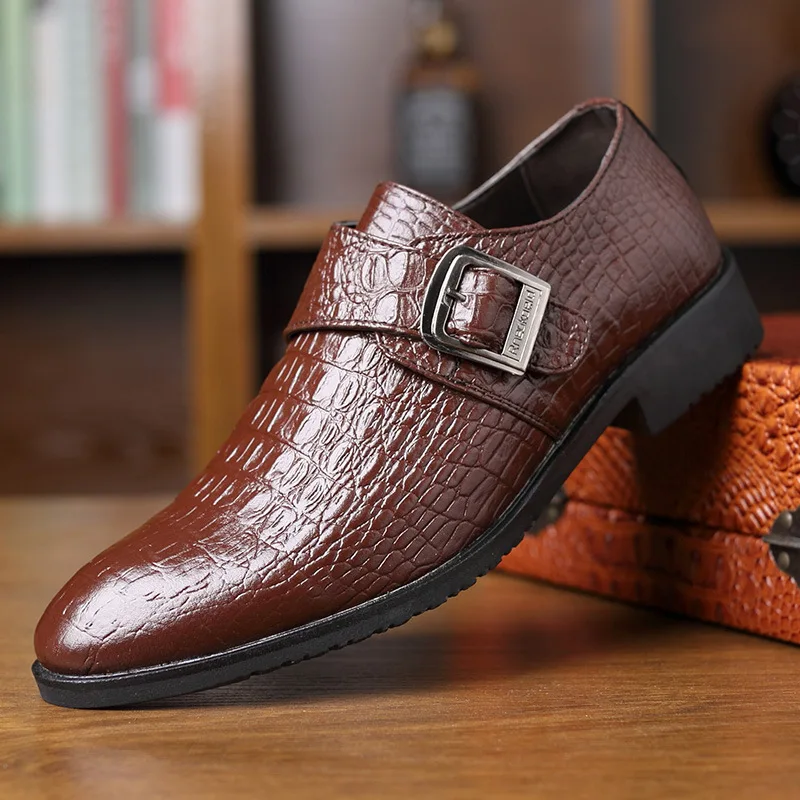 AlexBu нарядные туфли для мужчин кожа демисезонный люксовый брендовый мужской туфли под платье Высокое качество модные Csaual мужской обувь туфли с ремешком и пряжкой - Цвет: brown