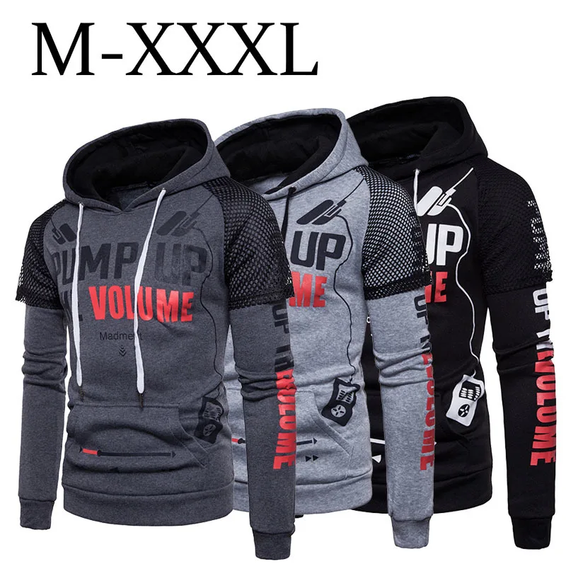 

2019 New Spring and Autumn Fashion Screen Shoulder Men's Guard Letters Printed Hip-hop Street Long-sleeved Silm Hoodie M-XXXL